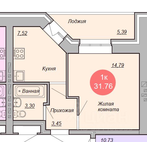 1-к. квартира, 31.8 м², 7/10 эт.