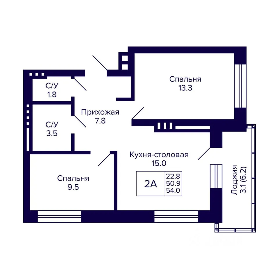 2-к. квартира, 54 м², 3/12 эт.