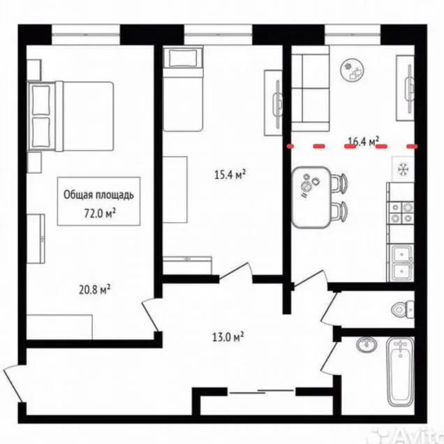 3-к. квартира, 72 м², 1/3 эт.